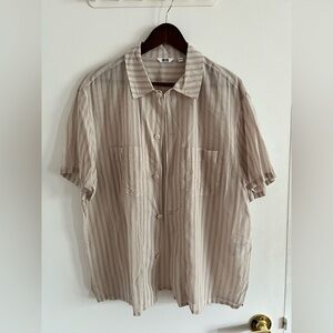 Uniqlo U Striped Beige Gauzy Short Sleeve Shirt